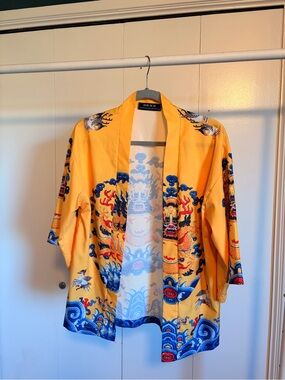 Chaolongjushang Gold Dragon Kimono Robe Jacket Asian Inspired Print